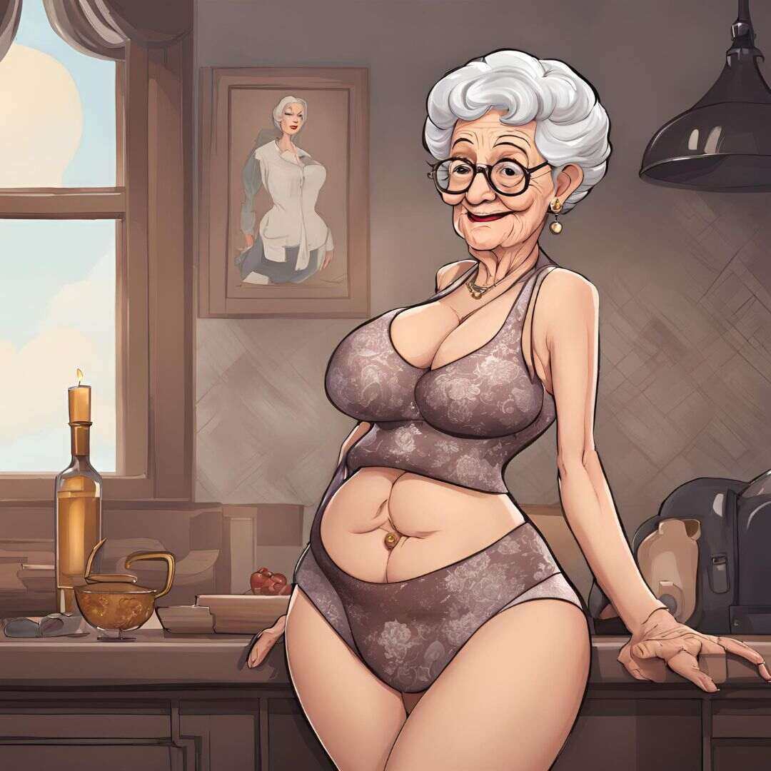 a hot grandma with big tits in lingerie